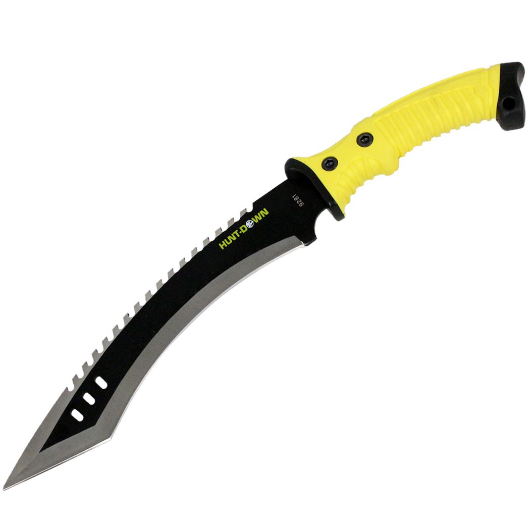 9281 - 16" Hunt-Down Full Tang Hunting Knife with Black/Yellow Rubber Handle