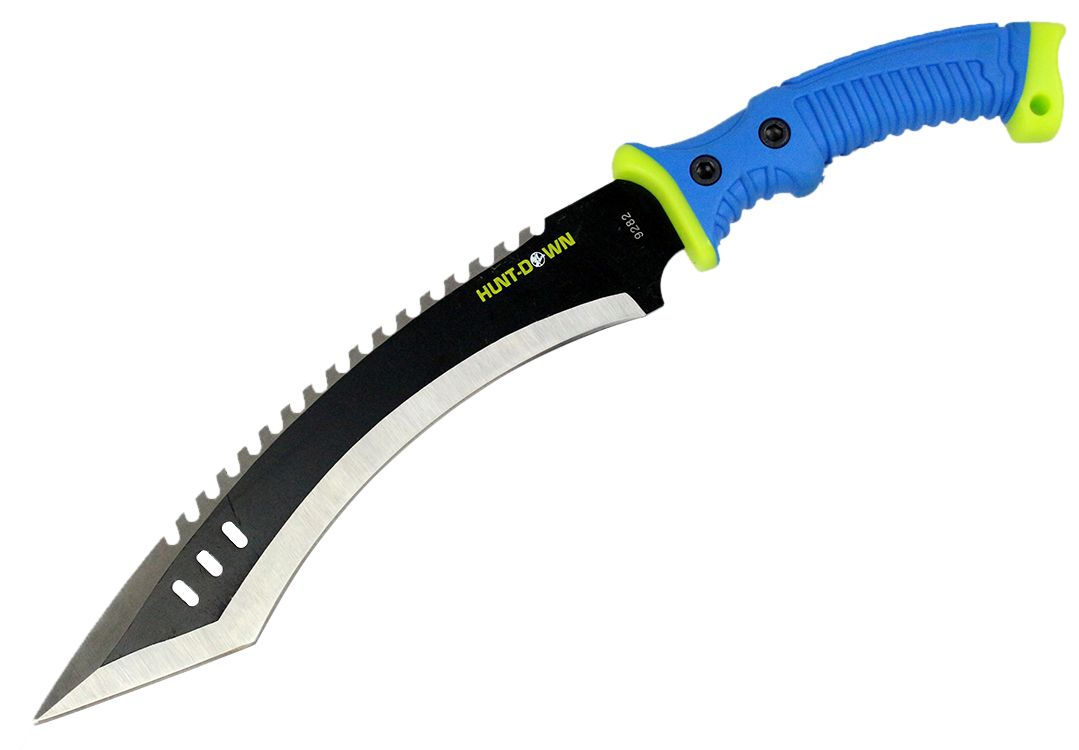 9282 - 16" Hunt-Down Full Tang Hunting Knife with Blue/Neon Green Rubber Handle