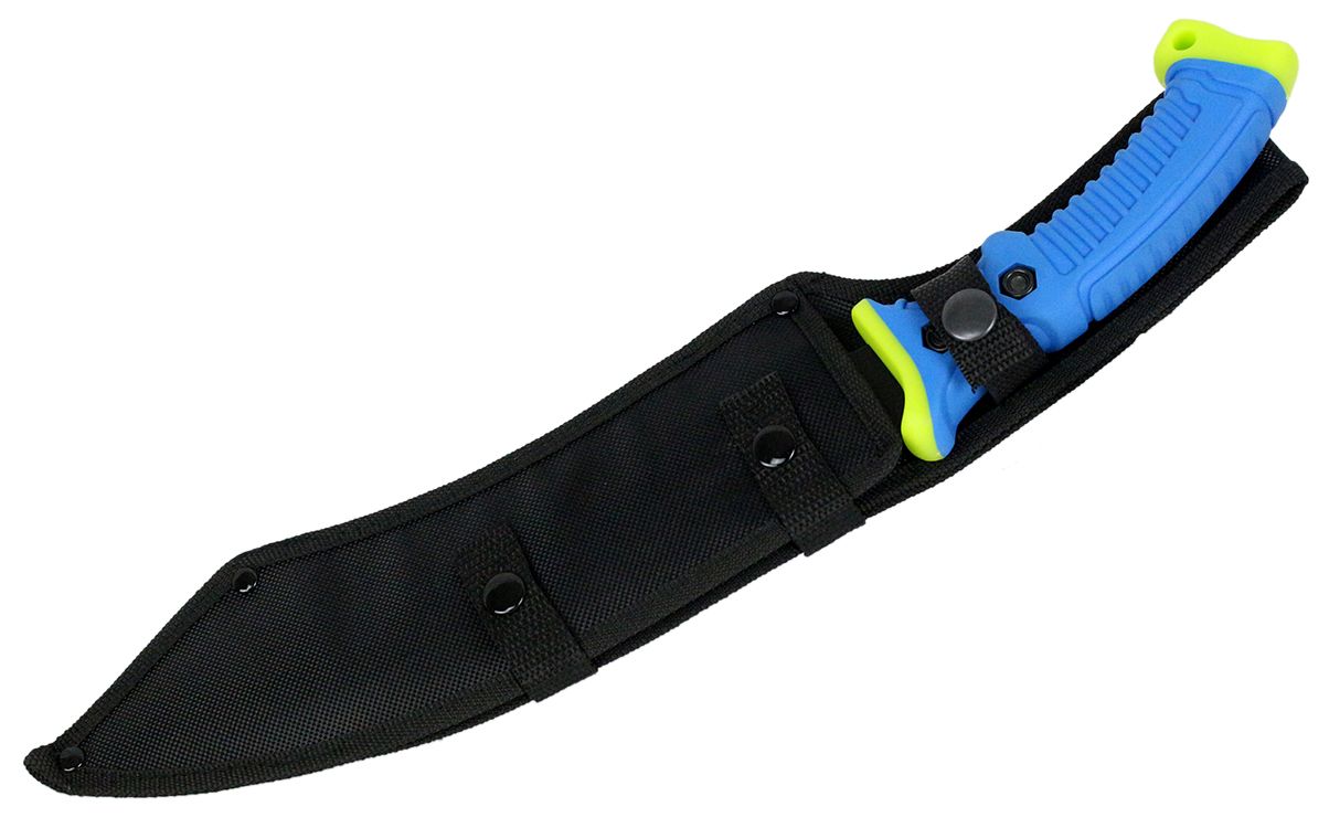 9282 - 16" Hunt-Down Full Tang Hunting Knife with Blue/Neon Green Rubber Handle