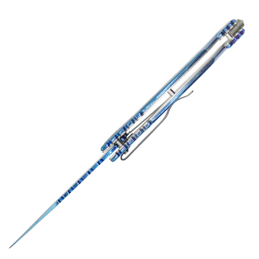 14474 - Defender-Xtreme 9" Blue Titanium Coating Serrated Blade Spring Assisted Folding Knife 3CR13 Steel