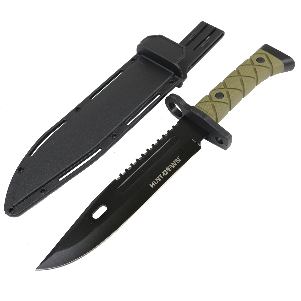 13580 - Hunt-Down 14.5" Tactical Hunting Knife ABS Handle 3CR13 Stainless Steel Green