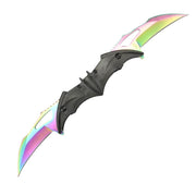 13002-RB -  Bat Pattern Handle Double Blade Folding Knife Rainbow Blade