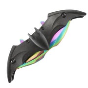 13002-RB -  Bat Pattern Handle Double Blade Folding Knife Rainbow Blade