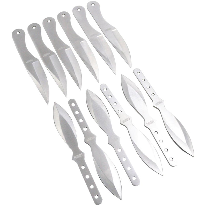 Defender 5.5" Throwing Knife 24 Pc Set Stainless Steel 4 Styles Black & Silver (13273)