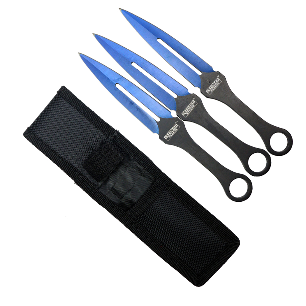 Defender-Xtreme 7" Blue Color Blade 3 PC Throwing Knife Set With Nylon Pouch (13741)