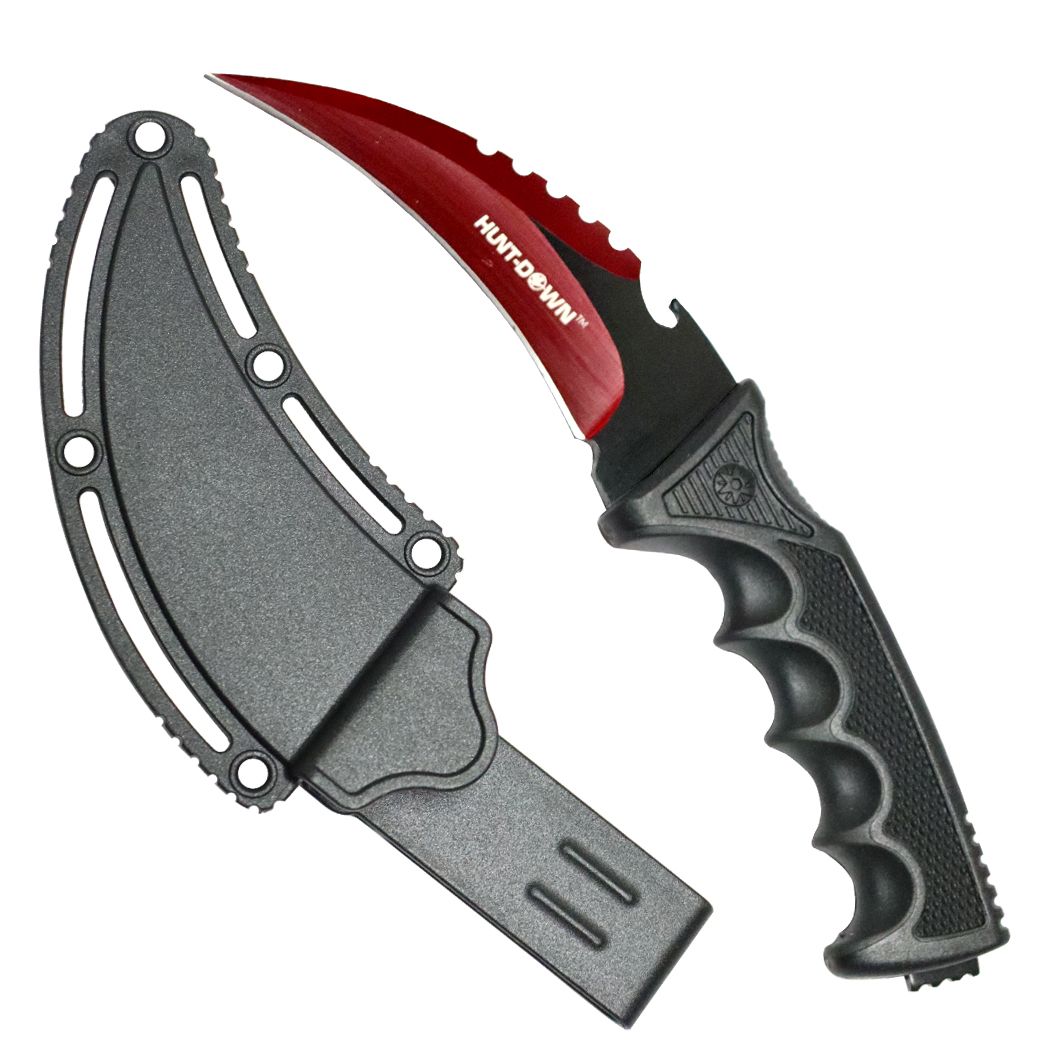 Hunt-Down 8.5" Red & Black Karambit Knife (13828)