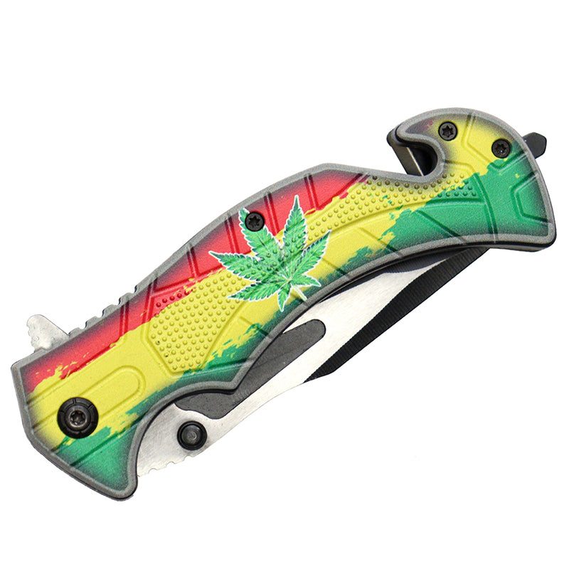 Defender-Xtreme 8" Leaves Design Handle Two Tone Blade Folding Knife (13896)