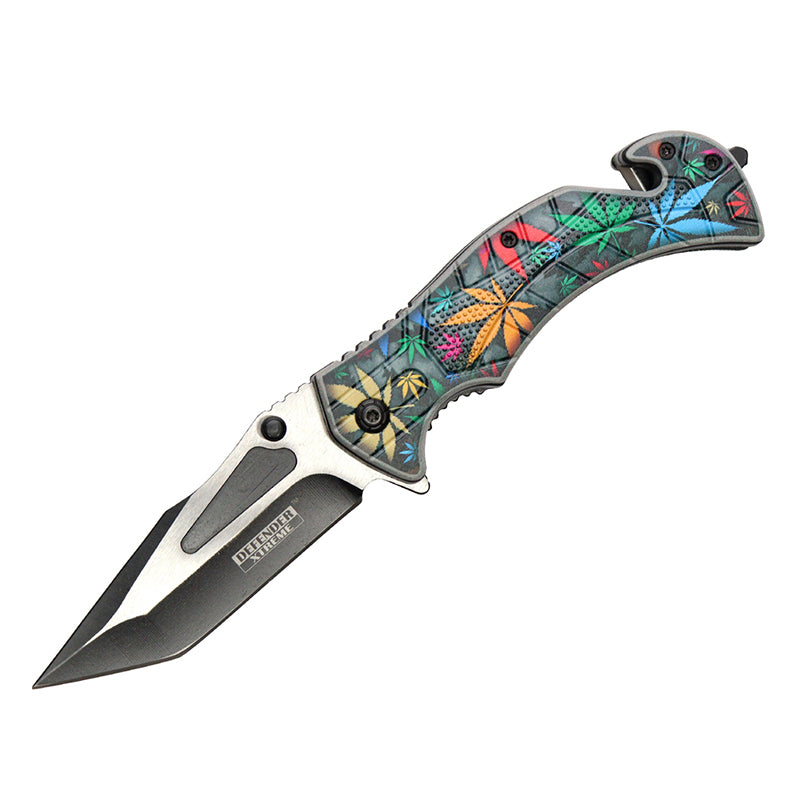 Defender-Xtreme 8" Multi Leaves Design Handle Two Tone Blade Folding Knife (13897)