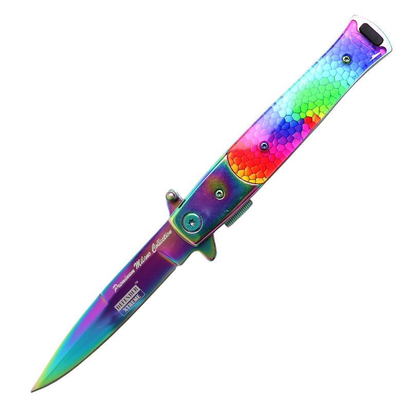 Defender-Xtreme 9" Folding Knife 3D Printed Acrylic Rainbow Bolster (14181)