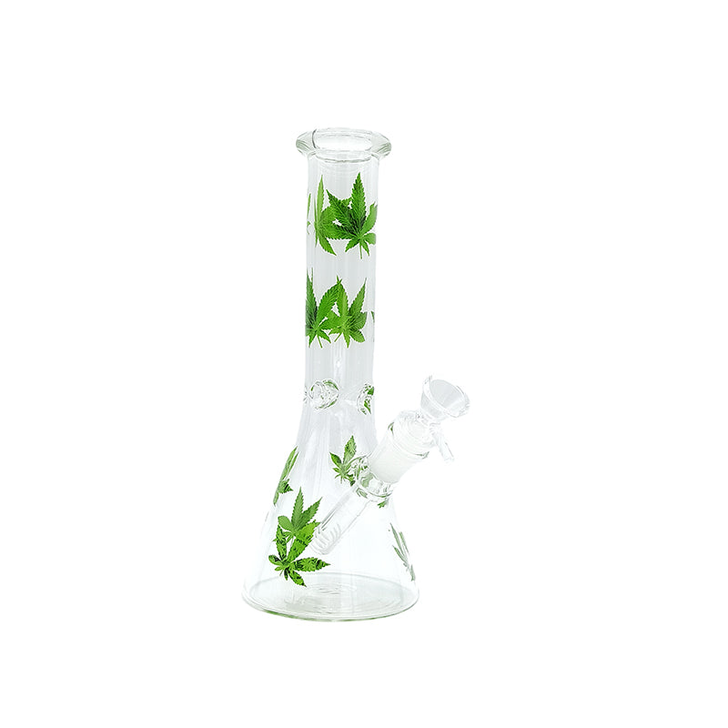 10" Leaf Design Glass Bong - Green (MST015)