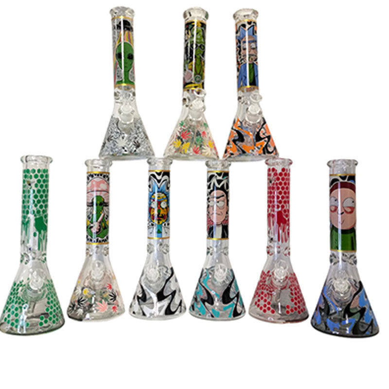 14" Different Decals Glass Bong -  Clear (MST039)