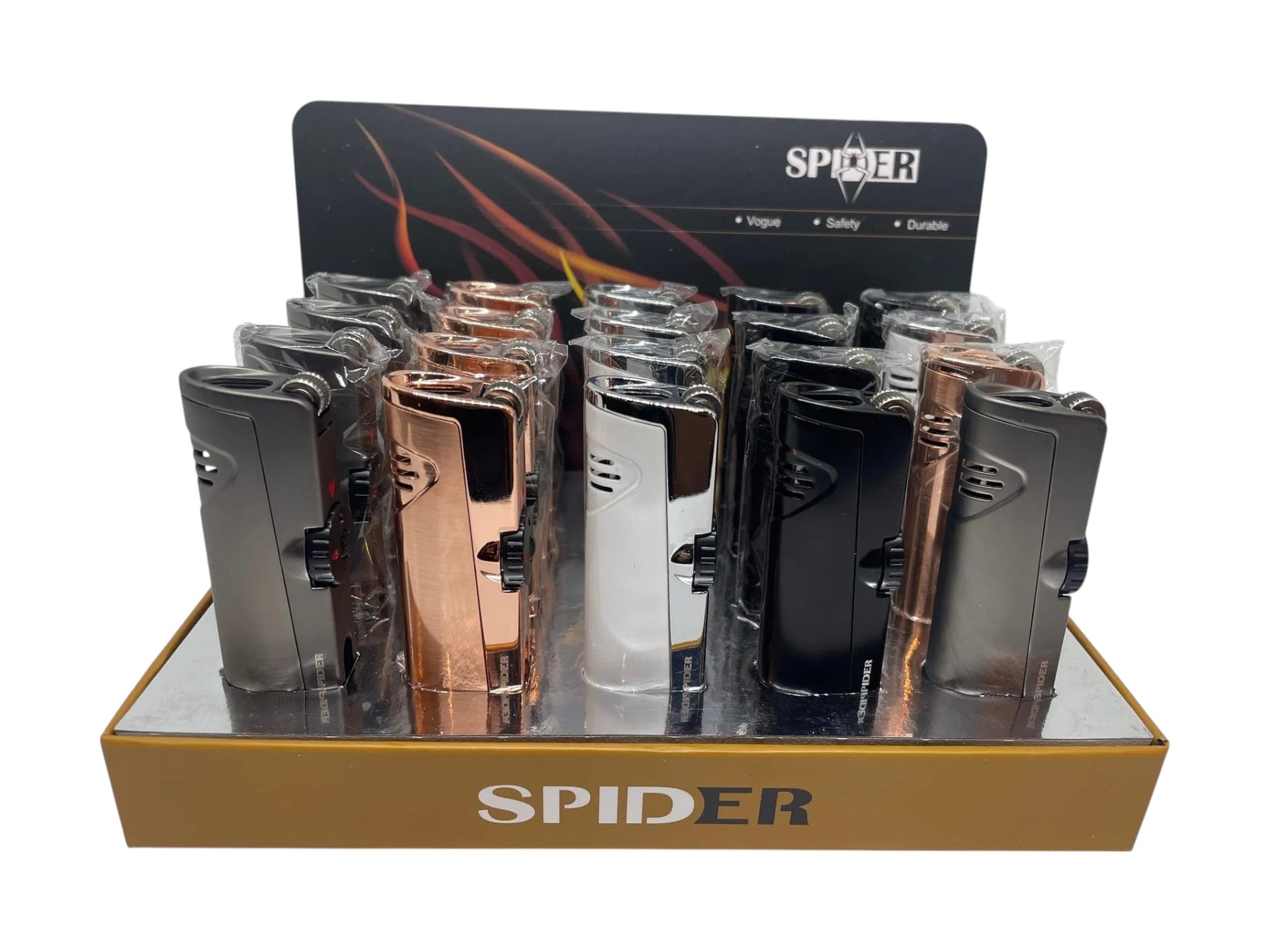 SP-322 Spider Refillable Butane Torch Lighter-20/Display
