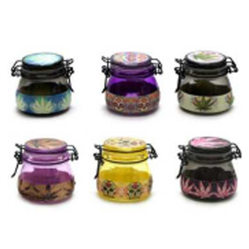 Air Tight Glass Jar - 3"x2.8" -Assorted Design - (SI24)-6/Display