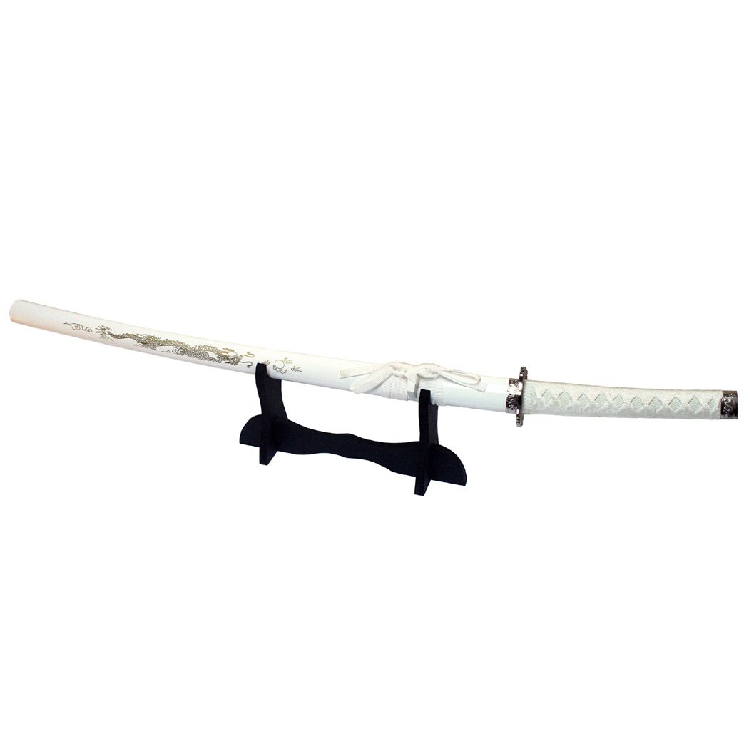 39.5" White Dragon Design Samurai Katana Sword Set with Stand (2197)