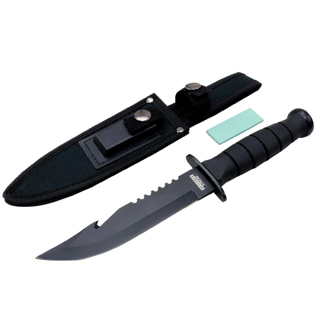 10.5" Hunting Knife With Nylon Button Sheath Hook Blade (5756)