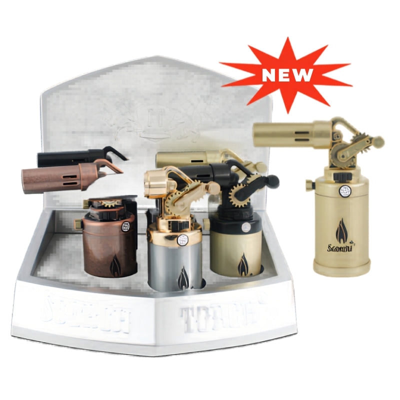 61876 -  4.5" Single Flame Ergo Cigar & Cigarette Torch Lighter w/ Lock - 6/Display