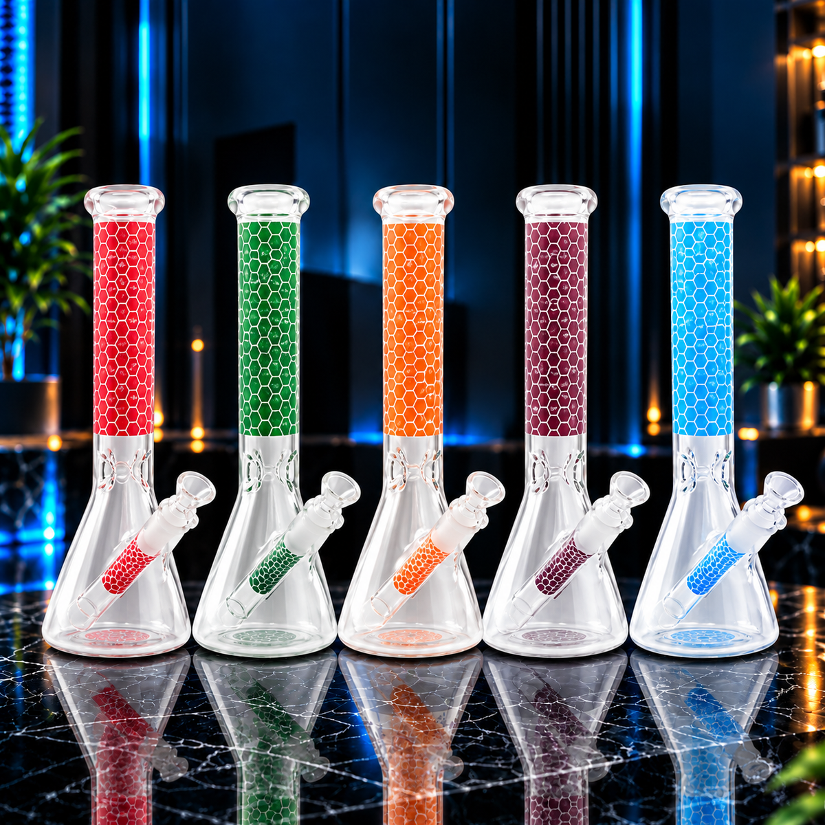 10" Honeycomb Decal Glass Bong (MST002)