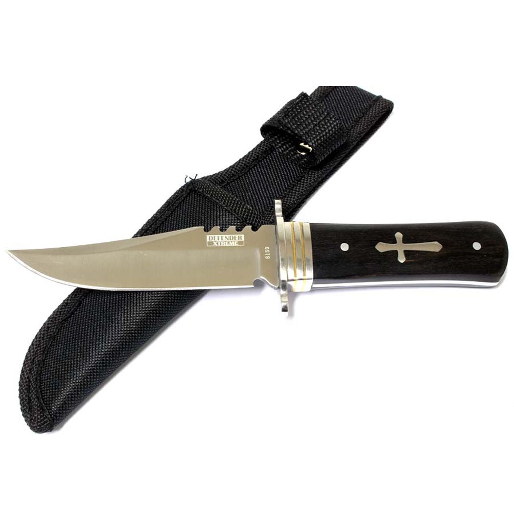 7.5" Defender Xtreme Hunting Knife Full Tang Stainless Steel Blade with Wood Handle (8150)