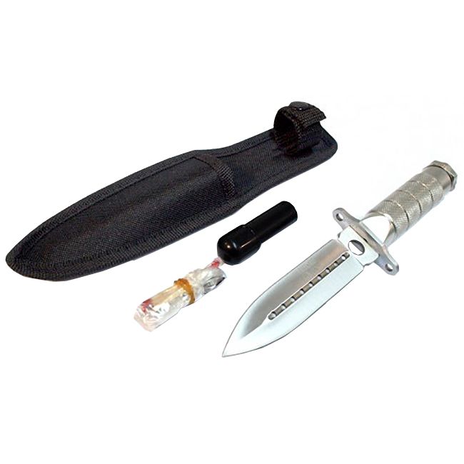 6430 - 8" Silver Survival Knife With Survival Kit & Sheath