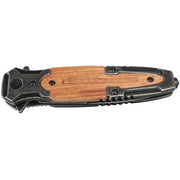 Defender Xtreme Folding Knife with Stone Washed Blade Wood Handle (9408)