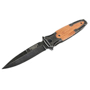 Defender Xtreme Folding Knife with Stone Washed Blade Wood Handle (9408)