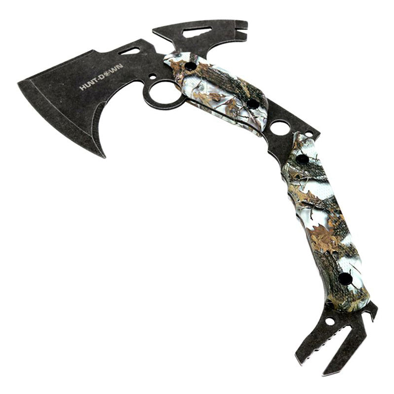 Hunt-Down 13" Hunting Survival Axe With Sheath - Gray Camo Color Handle (9808)