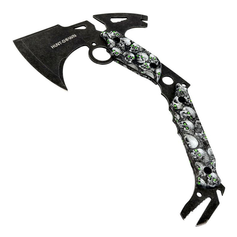 Hunt-Down 13" Hunting Survival Axe With Sheath - Skulls Pattern Handle (9809)