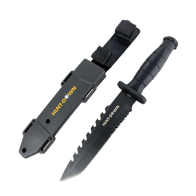 Hunt-Down 13" Tanto Point Hunting Knife with Plastic Sheath Grenade Design Handle (9822)