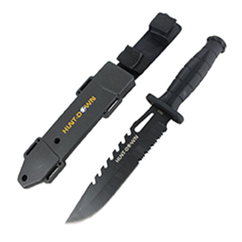 Hunt-Down 13" Drop Point Hunting Knife with Plastic Sheath Grenade Design Handle (9823)