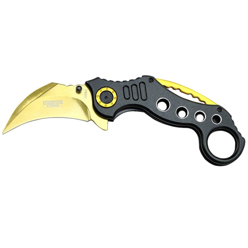 Defender-Xtreme 7" Folding Knife Gold & Black Handle (9882)