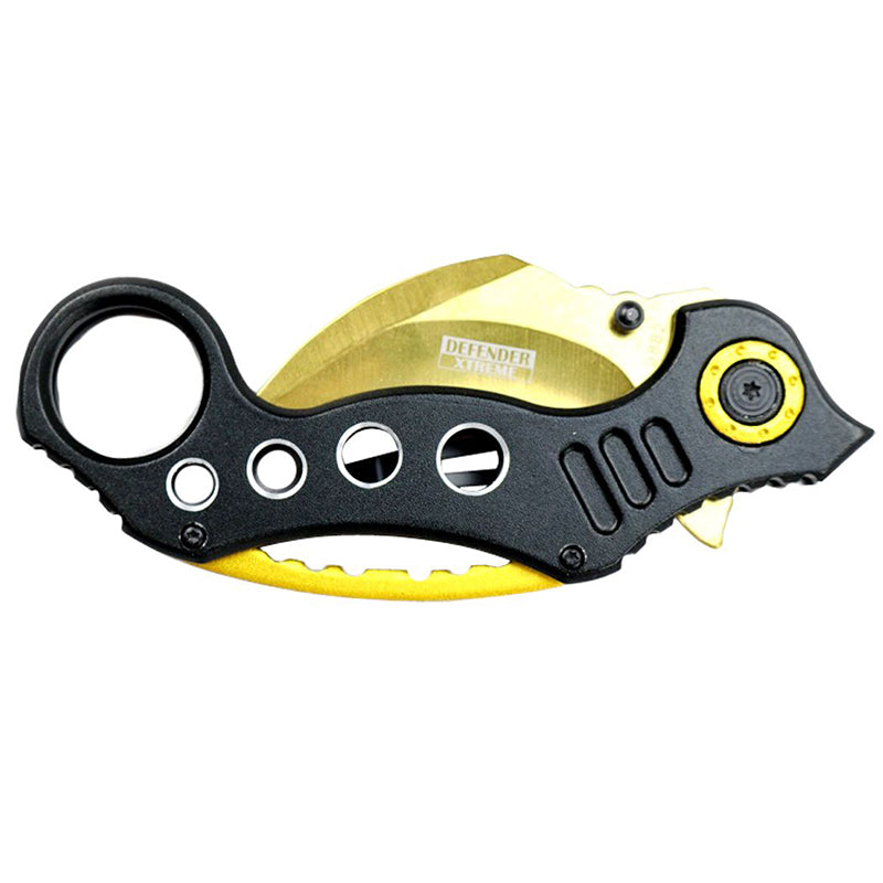 Defender-Xtreme 7" Folding Knife Gold & Black Handle (9882)