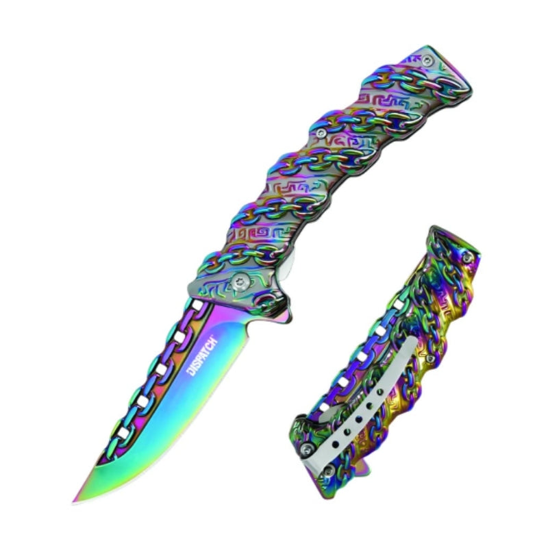 8" Rainbow Chain-Pattern Folding Knife (DP8127-CL)