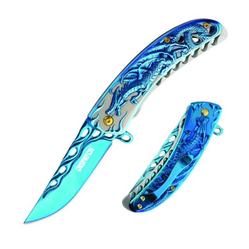 8" Pocket Knife with Clip & Dragon Pattern Handle (DP8080-BL)