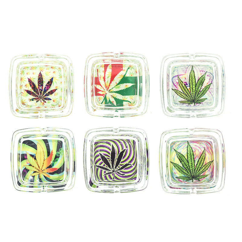 MST3050-Glow in the dark Square Shape Glass Ashtray-6pcs/display