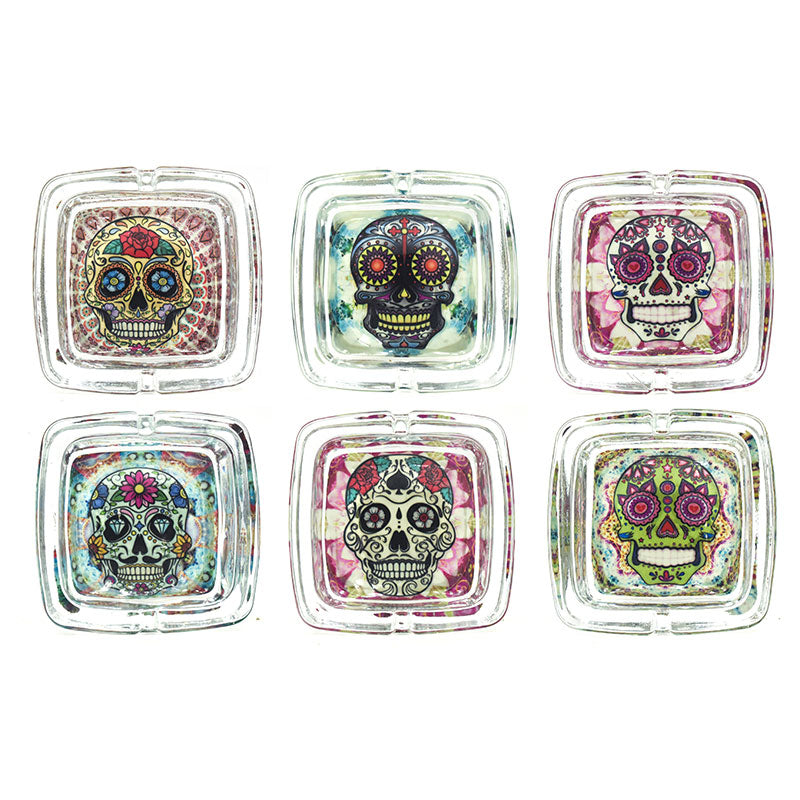 MST3049-Glow in the dark Square Shape Glass Ashtray-6pcs/display