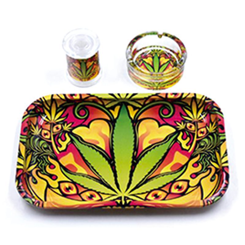 Multi Leaf Design 3 PC Smoking Set , 7.87″ x 11.4″ – (HH74)