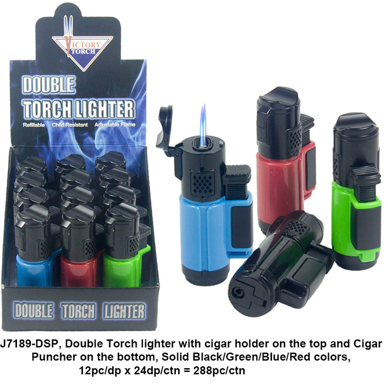 Victory Double Torch Lighter with Cigar Holder 45lbs - (J7189-DSP)-12/display