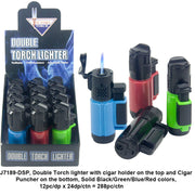 Victory Double Torch Lighter with Cigar Holder 45lbs - (J7189-DSP)-12/display