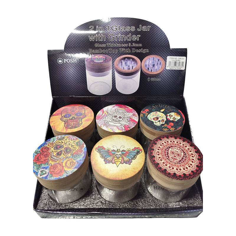 GR-03 - Grinders Sugar Skull Bamboo Lid Collection - 6/Display