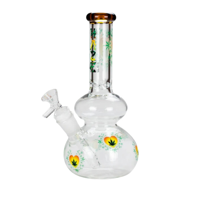 Haze 9" Heart Leaf double bubble base bong with color lip -Amber (Mini-U)