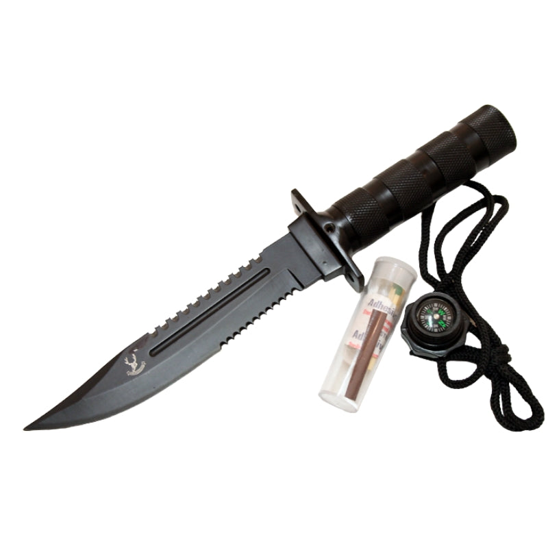 5814 - 10.5" Black Blade Survival Hunting Knife with Sheath