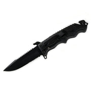 MSK098 - All-Black Serrated Rescue Folding Knife