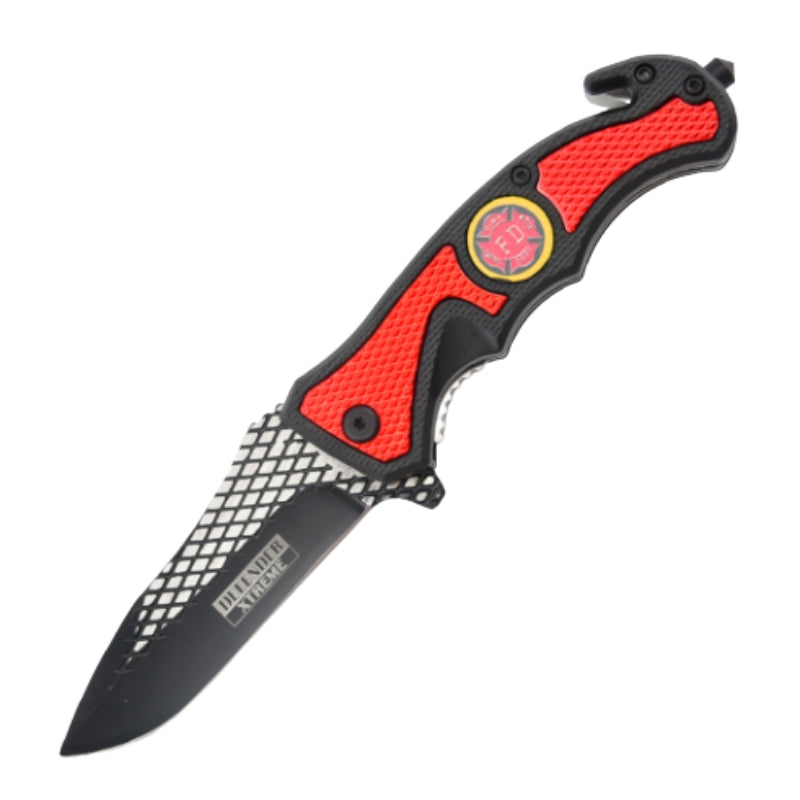 14650 - Defender-Xtreme 8.25" Fire Dept Badge Design ABS Handle 3CR13 Steel Folding Knife