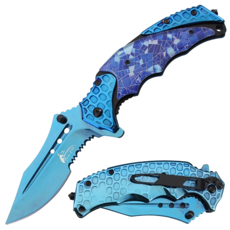8.5" All Blue Ti-Coated Serrated Blade Folding Knife (14202)