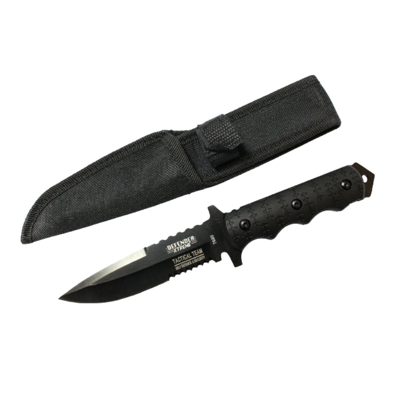 7690 - 9" Defender Xtreme Tactical Team All Black Hunting Knife with Sheath