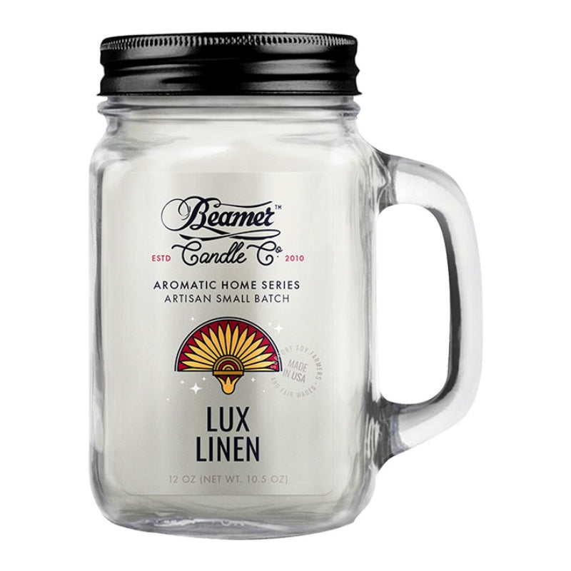 Lux Linen 12oz Glass Mason Jar Candle by Beamer Candle Co.