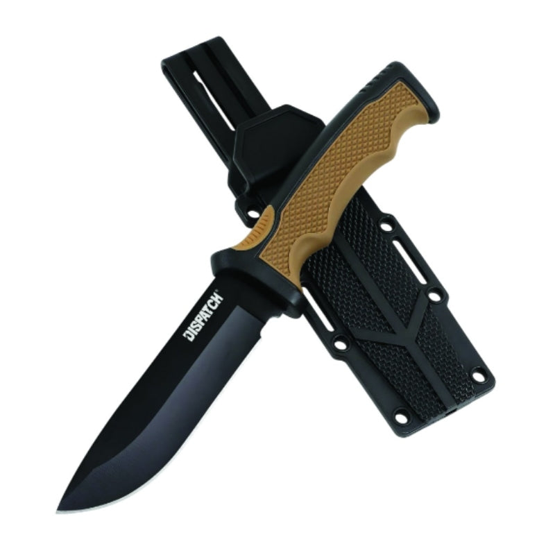 DISPATCH 9" Hunting Knife – Black Stainless Steel Blade with Brown Plastic Handle (DP0104-SD)