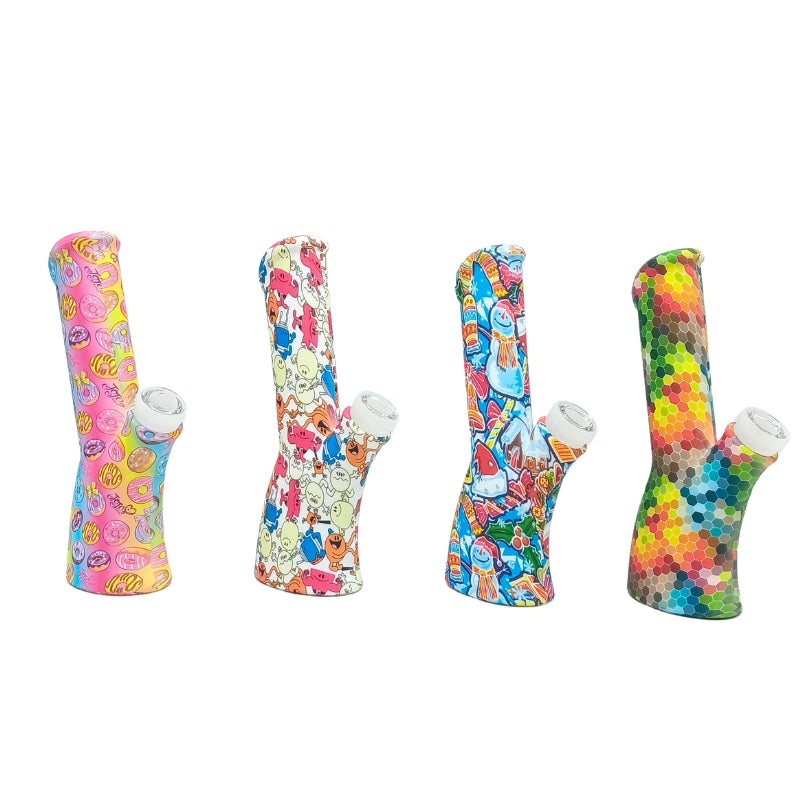 Printed Silicone Bent-Neck Straight Bong (MST239)