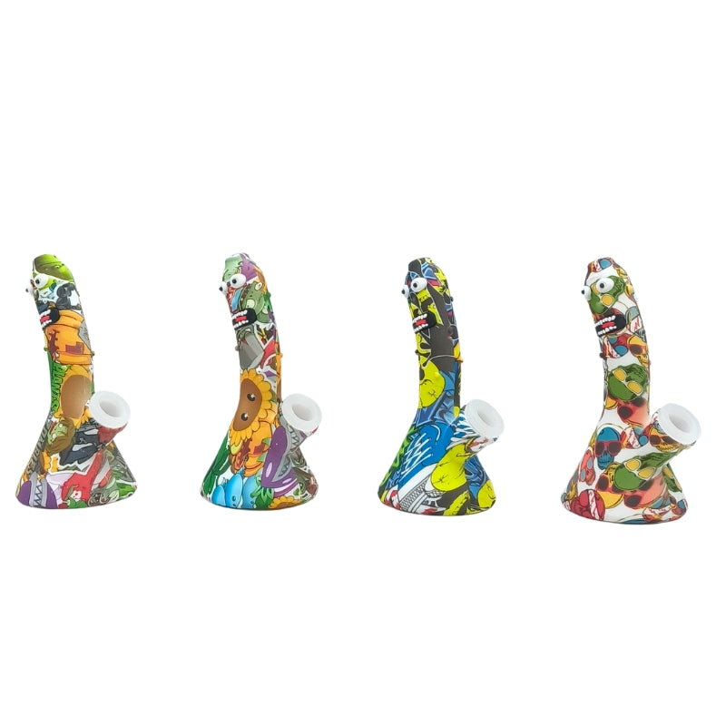 Printed Silicone Bent-Neck Straight Bong (MST242)