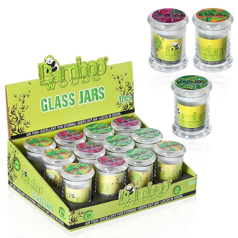 Bamboo Wood Glass Storage Jars (BOX030-S-GRS)